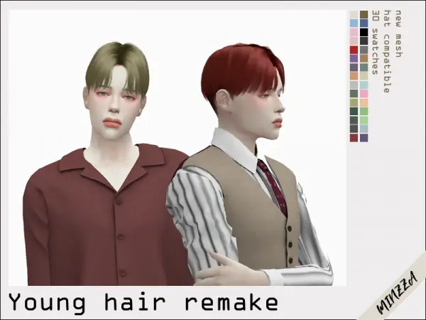 Minzza: Young hair remake for Sims 4