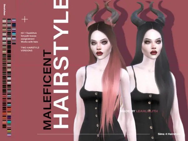 The Sims Resource: Maleficent Hair by LeahLillith for Sims 4