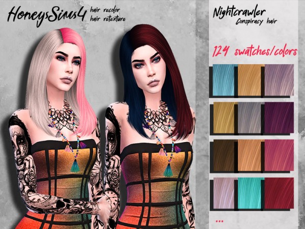 The Sims Resource: Nightcrawler`s Conspiracy hair retextured by HoneysSims4 for Sims 4