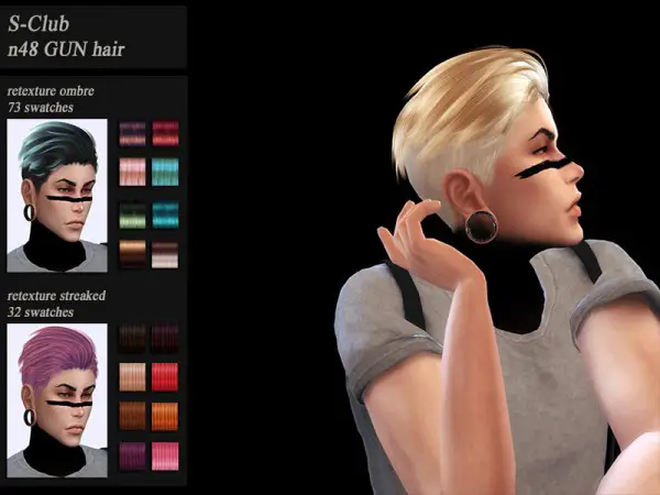 The Sims Resource: S Club GUN hair retextured by HoneysSims4 for Sims 4