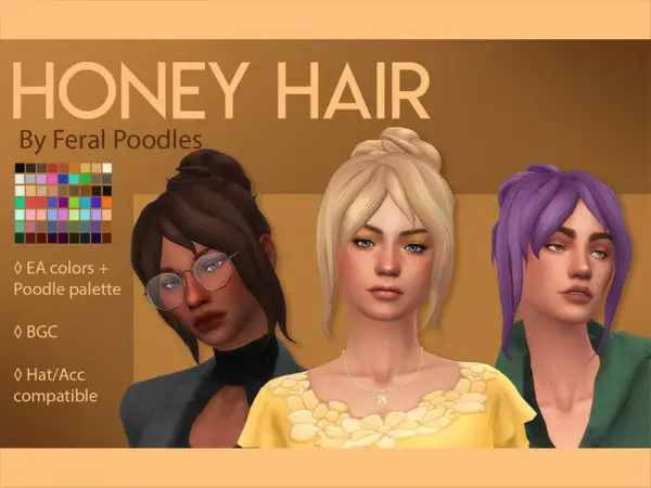 The Sims Resource: Honey Hair Retextured by feralpoodles for Sims 4