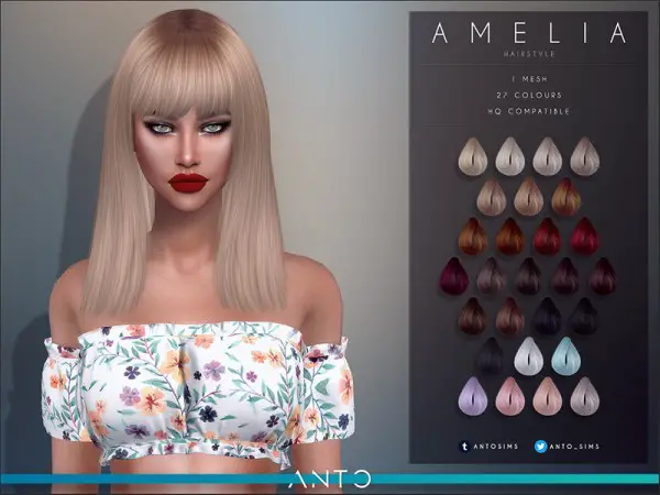The Sims Resource: Amelia Hair by Anto for Sims 4
