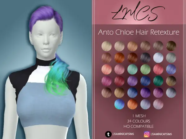 The Sims Resource: Anto`s Chloe Hair Retextured by Lisaminicatsims for Sims 4