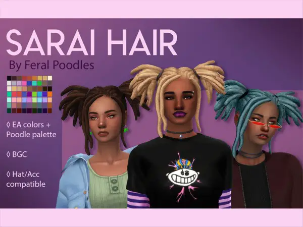 The Sims Resource: Sarai Hair Retextured by feralpoodles for Sims 4