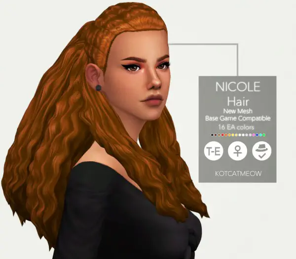 Kot Cat: Nicole hair retextured for Sims 4