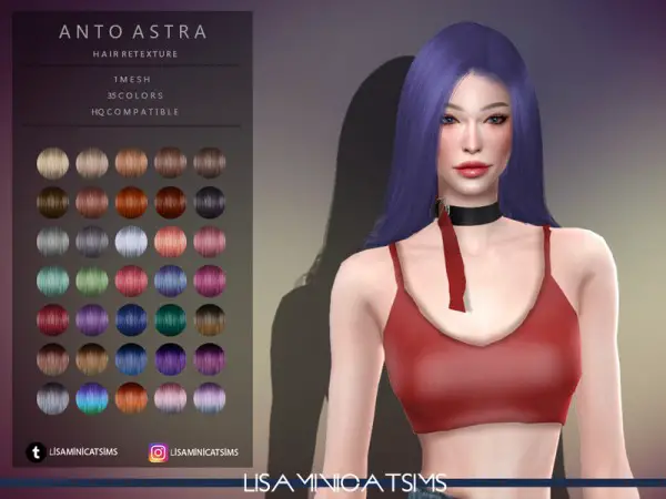 The Sims Resource: Anto`s Astra Hair Retextured by Lisaminicatsims for Sims 4
