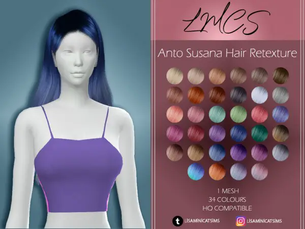 The Sims Resource: Anto` Susana Hair Retextured by Lisaminicatsims for Sims 4