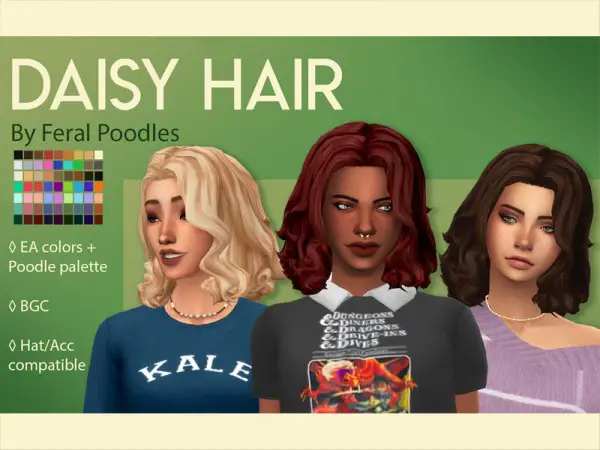 The Sims Resource: Daisy Hair Retextured by feralpoodles for Sims 4