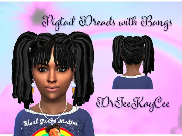 The Sims Resource: Pigtail Dreads with Bangs Child by drteekaycee for Sims 4