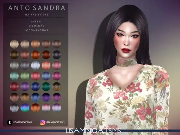 The Sims Resource: Anto`s Sandra Hair Retextured byLisaminicatsims for Sims 4