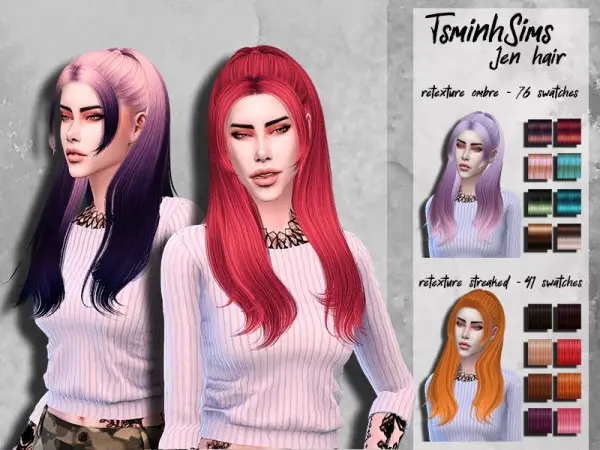 The Sims Resource: Tsminh`s Jen Hair retextured by HoneysSims4 for Sims 4