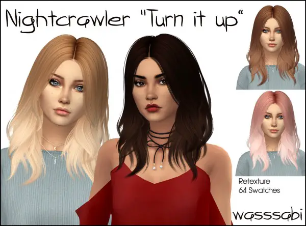 Wasssabi Sims: Turn it up Hair Retextured by Nightcrawler for Sims 4