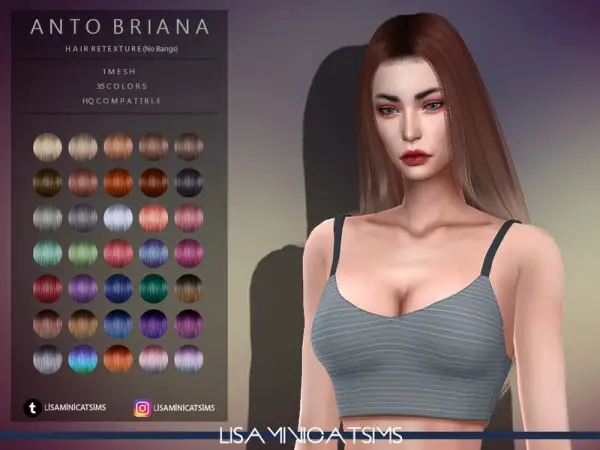 The Sims Resource: Anto` Briana Hair Retexture   NoBangs by Lisaminicatsims for Sims 4