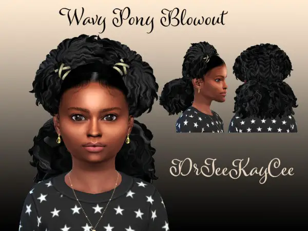 The Sims Resource: Wavy Pony Blowout Hair Retextured by drteekaycee for Sims 4