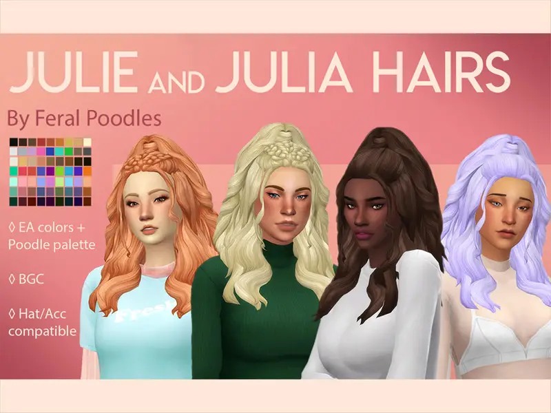 The Sims Resource Julie Hair Retextured By Feralpoodles Sims 4 Hairs