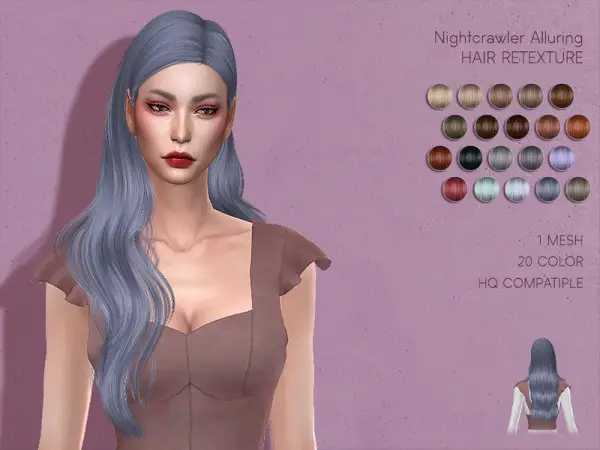 The Sims Resource: NightCrawler`s Alluring Hair Retextured by Lisaminicatsims for Sims 4