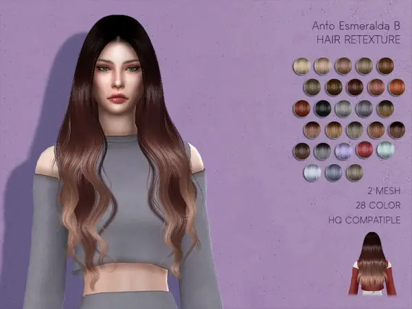 The Sims Resource: Anto`s Esmeralda Hair Retextured by Lisaminicatsims for Sims 4