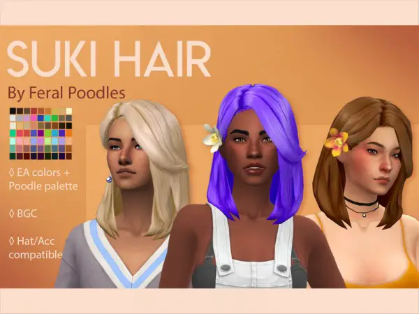 The Sims Resource: Suki Hair Retextured by feralpoodles for Sims 4