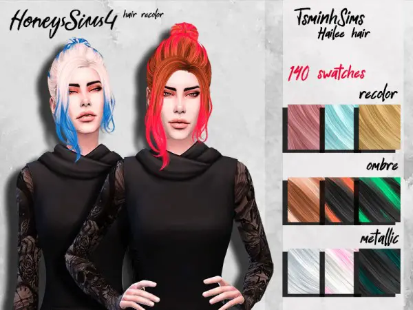 The Sims Resource: Tsminh`s Hailee Hair Retextured by HoneysSims4 for Sims 4