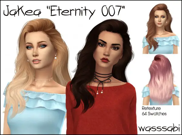 Wasssabi Sims: Jakea`s Eternity 007 hair retextured for Sims 4