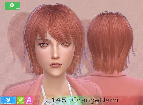 NewSea: J141 Orange Nami Hair for Sims 4