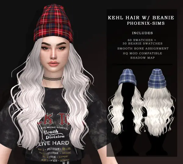Phoenix Sims: Kehl hair with beanie for Sims 4