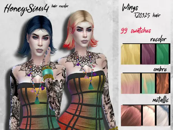 The Sims Resource: Wings TZ0325 Hair Retextured by HoneysSims4 for Sims 4