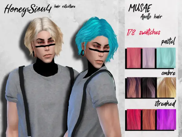 The Sims Resource: MUSAE`s Apollo Hair Retextured by HoneysSims4 for Sims 4