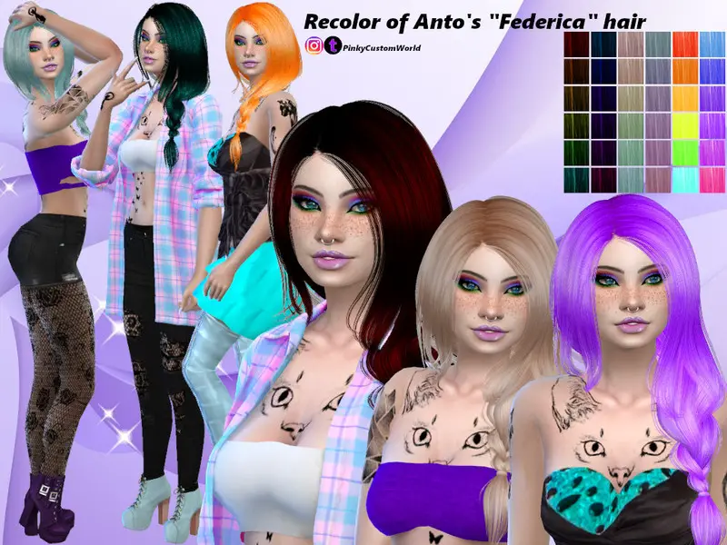 The Sims Resource Anto S Federica Hair Recolored By Pinkycustomworld