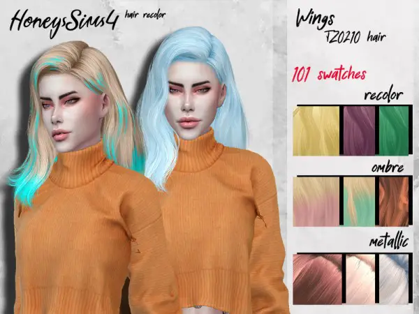 The Sims Resource: Wings TZ0210 Hair Retextured by HoneysSims4 for Sims 4