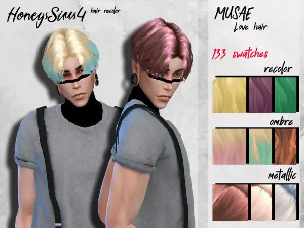 The Sims Resource: MUSAE`s Love Hair Retextured by HoneysSims4 for Sims 4