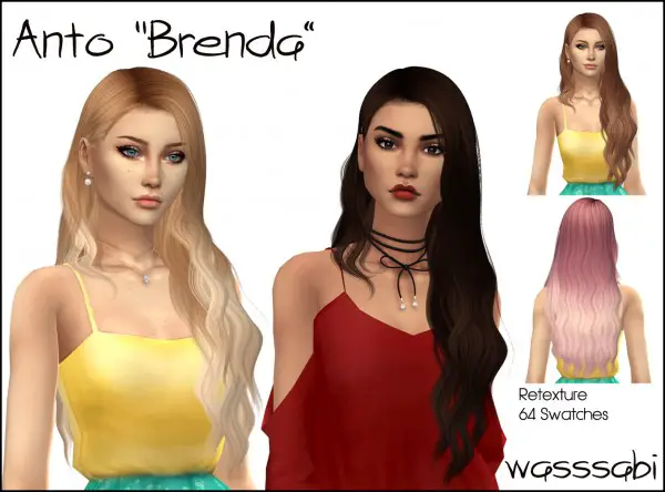 Wasssabi Sims: Anto`s Brenda Hair Retextured for Sims 4
