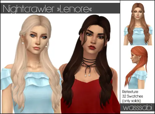 Wasssabi Sims: NightCrawler`s Lenore Hair Retextured for Sims 4