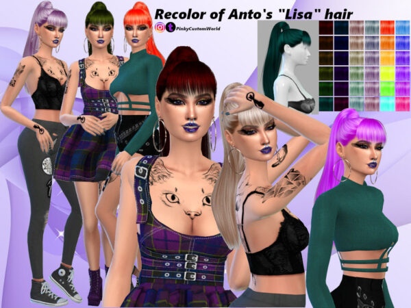 The Sims Resource: Antos Lisa hair recolored by PinkyCustomWorld for Sims 4