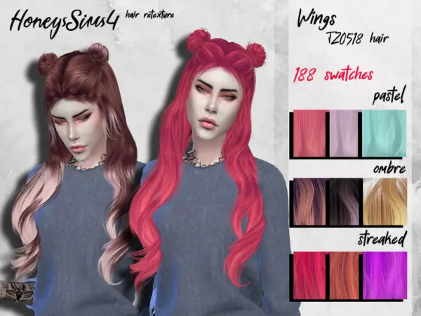 The Sims Resource: Wings TZ0518 hair retexured by HoneysSims4 for Sims 4
