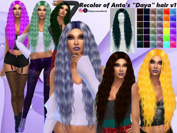 The Sims Resource: Recolor Antos Daya hair by PinkyCustomWorld for Sims 4