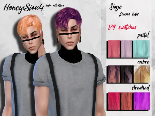 The Sims Resource: Simjo`s Comma hair retextured by HoneysSims4 for Sims 4