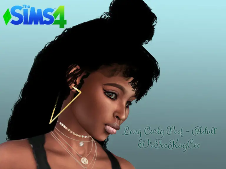 The Sims Resource: Long Curly Poof Hair by drteekaycee - Sims 4 Hairs