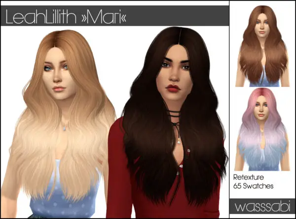Wasssabi Sims: LeahLillith`s Mari Hair Retextured for Sims 4
