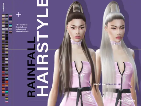 The Sims Resource: Rainfall Hair by LeahLillith for Sims 4