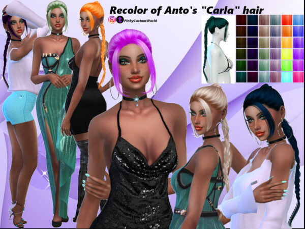 The Sims Resource: Recolor Antos Carla hair by LYLLYAN for Sims 4