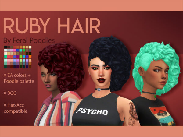 The Sims Resource: Ruby Hair by feralpoodles for Sims 4