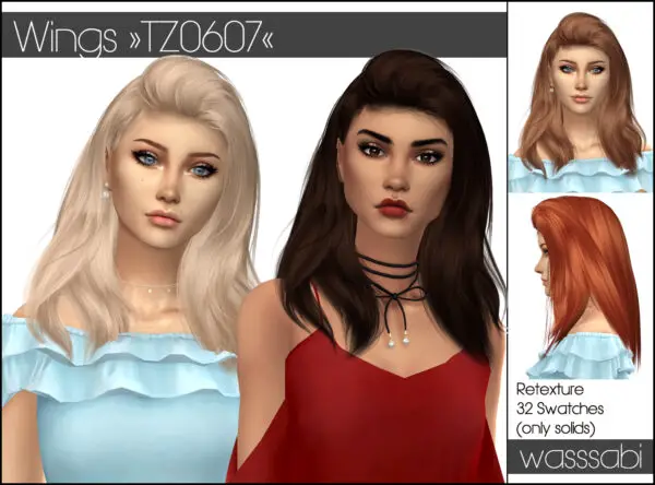 Wasssabi Sims: Wings TZ0607 hair retextured for Sims 4