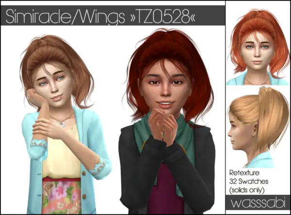 Wasssabi Sims: Wings TZ0528 Hair Retextured for Sims 4