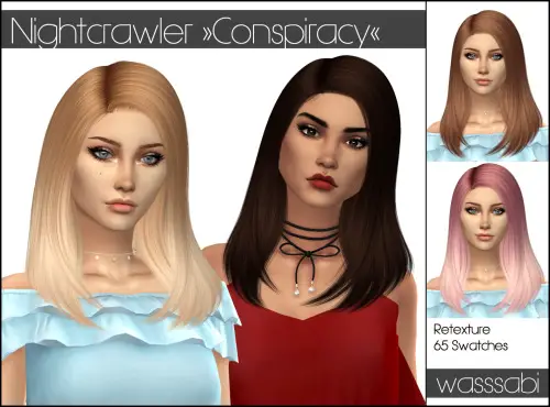 Wasssabi Sims: Nightcrawler`s Conspiracy Hair Retextured for Sims 4