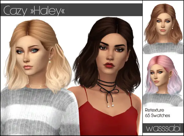 Wasssabi Sims: Cazy`s Haley hair retextured for Sims 4
