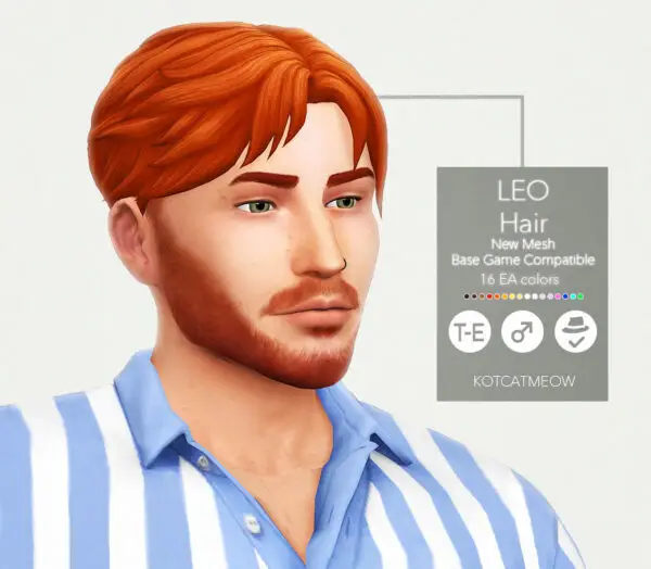 Kot Cat: Leo Hair for Sims 4