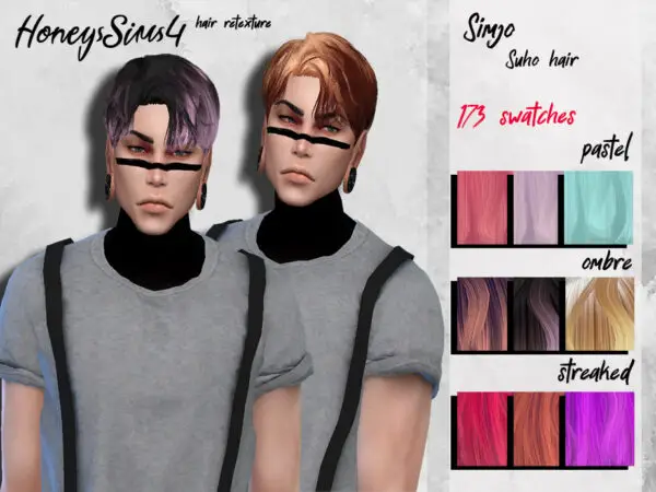 The Sims Resource: Suho Hair retextured by HoneysSims4 for Sims 4