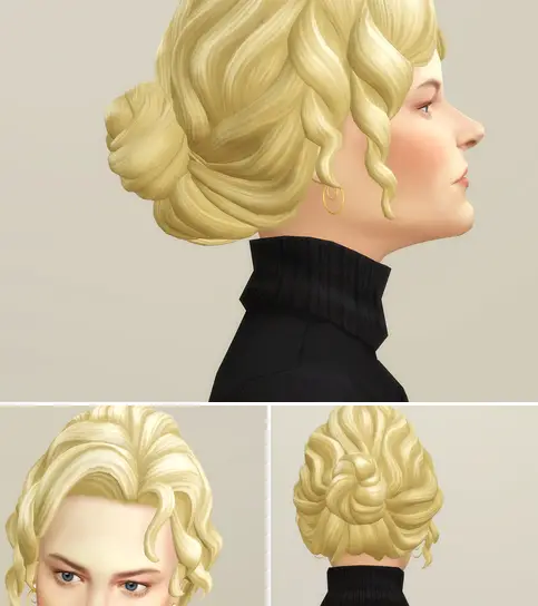Rusty Nail: Curly Bun F for Sims 4