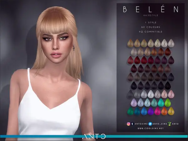 The Sims Resource: Belen hair by Anto for Sims 4